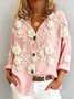 Shawl Collar Long Sleeve Floral Regular Loose Shirt For Women