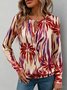 Crew Neck Long Sleeve Geometric Regular Micro-Elasticity Loose Blouse For Women