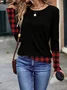 Casual Plaid Crew Neck Long Sleeve T-shirt