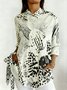 Shawl Collar Long Sleeve Leopard Regular Micro-Elasticity Loose Shirt For Women