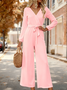 Women Plain V Neck Long Sleeve Elegant Spring/Fall Jumpsuit