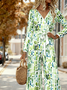 Women Geometric V Neck Long Sleeve Elegant Spring/Fall Jumpsuit
