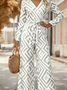 Women Striped V Neck Long Sleeve Elegant Spring/Fall Jumpsuit