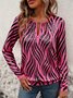 Crew Neck Long Sleeve Geometric Regular Micro-Elasticity Loose Blouse For Women