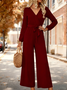 Women Plain V Neck Long Sleeve Elegant Spring/Fall Jumpsuit