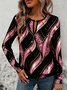 Crew Neck Long Sleeve Geometric Regular Micro-Elasticity Loose Blouse For Women