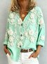 Shawl Collar Long Sleeve Floral Regular Loose Shirt For Women