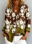 Shawl Collar Long Sleeve Floral Regular Loose Shirt For Women