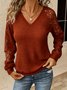 Casual Plain V Neck Long Sleeve T-shirt