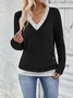 Elegant Multicolor Block V Neck Long Sleeve T-shirt