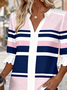 V Neck Half Sleeve Striped Regular Regular Fit Shirt For Women