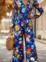 Women Floral V Neck Long Sleeve Elegant Spring/Fall Jumpsuit