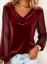 Casual Polka Dots V Neck Long Sleeve T-shirt