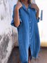Women Plain All Season Dress Shirt Collar Half Sleeve Shirt Dress H-Line Dress