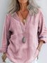 V Neck Long Sleeve Plain Regular Loose Blouse For Women