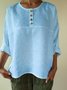Crew Neck Long Sleeve Plain Buttoned Regular Loose Blouse For Women