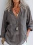 V Neck Long Sleeve Plain Regular Loose Blouse For Women