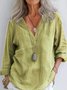 V Neck Long Sleeve Plain Regular Loose Blouse For Women