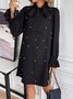 Women Plain Spring/Fall Beaded Dress Lotus Leaf Collar Long Sleeve Fit & Flare Dress A-Line Dress
