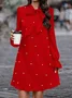 Women Plain Spring/Fall Beaded Dress Lotus Leaf Collar Long Sleeve Fit & Flare Dress A-Line Dress