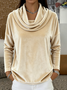 Casual Plain Cowl Neck Long Sleeve T-shirt