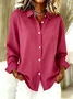 Shirt Collar Long Sleeve Plain Regular Loose Shirt For Women