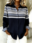 Shirt Collar Long Sleeve Striped Regular Loose Shirt For Women