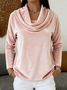 Casual Plain Cowl Neck Long Sleeve T-shirt