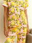 Lapel Collar Casual Loose Lemon Fruit Pajama Set