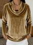 Casual Plain Cowl Neck Long Sleeve T-shirt