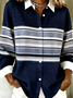 Shirt Collar Long Sleeve Striped Regular Loose Shirt For Women
