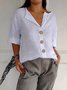 Crew Neck Long Sleeve Plain Buttoned Regular Loose Shirt For Women