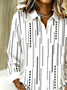 Shirt Collar Long Sleeve Striped Regular Loose Shirt For Women