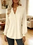 V Neck Long Sleeve Plain Regular Regular Fit Shirt For Women