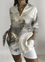 Shawl Collar Long Sleeve Abstract Graphic Regular Loose Shirt For Women