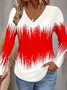 Casual Abstract V Neck Long Sleeve T-shirt