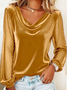 Casual Plain V Neck Long Sleeve T-shirt