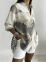 Shawl Collar Long Sleeve Abstract Graphic Regular Loose Shirt For Women