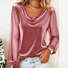 Casual Plain V Neck Long Sleeve T-shirt
