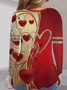 Casual Heart/Cordate V Neck Long Sleeve T-shirt