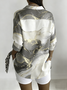 Shawl Collar Long Sleeve Abstract Graphic Regular Loose Shirt For Women