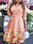 Women Floral Spring/Fall Split Joint Dress Shawl Collar Three Quarter Sleeve Fit & Flare Dress A-Line Dress