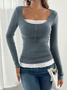 Casual Plain Crew Neck Long Sleeve T-shirt