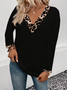 Casual Leopard V Neck Long Sleeve T-shirt