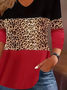 Casual Leopard V Neck Long Sleeve T-shirt