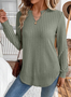 Casual Jersey Loose Fit V Neck Plain Knit Top