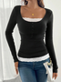 Casual Plain Crew Neck Long Sleeve T-shirt