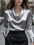 Cowl Neck Long Sleeve Plain Regular Regular Fit Shirt For Women