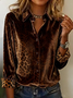 Shawl Collar Three Quarter Sleeve Leopard Regular Micro-Elasticity Loose Shirt For Women