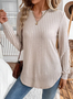 Casual Jersey Loose Fit V Neck Plain Knit Top